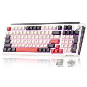 Vszerda K98 Wireless Mechanical Keyboard,Tri-Mode BT5.0/2.4GHz/USB-C Hot Swappable Custom Keyboard,Gasket Structure,RGB Backlit Gaming Keyboard for Win & Mac(White&Red,Milk-V2 Switch) Vszerda K98 Wireless Mechanical Keyboard,Tri-Mode BT5.0/2.4GHz/USB-C Hot Swappable Custom Keyboard,Gasket Structure,RGB Backlit Gaming Keyboard for Win & Mac(White&Red,Milk-V2 Switch)