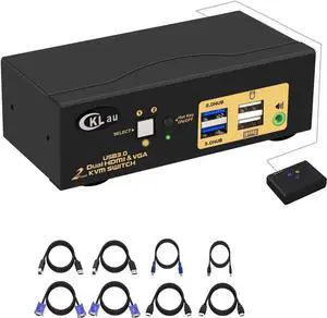 Vszerda 2-Port USB 3.0 Dual Monitor KVM Switch (HDMI + VGA), 4K@60Hz 4:4:4, Audio & Cables Included, Supports Wireless Keyboard & Mouse for 2 PCs Share 2 Displays Vszerda 2-Port USB 3.0 Dual Monitor KVM Switch (HDMI + VGA), 4K@60Hz 4:4:4, Audio & Cables Included, Supports Wireless Keyboard & Mouse for 2 PCs Share 2 Displays