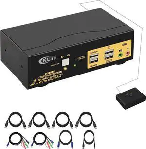Vszerda 4K@60Hz DP 1.2 Dual Monitor KVM Switch 2 Port with Audio USB2.0 Hub & Cables, 2 Computers 2 DisplayPort Monitors KVM Switcher Support Hotkey Switch Vszerda 4K@60Hz DP 1.2 Dual Monitor KVM Switch 2 Port with Audio USB2.0 Hub & Cables, 2 Computers 2 DisplayPort Monitors KVM Switcher Support Hotkey Switch