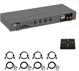 Vszerda 4-Port DP1.2 Cable KVM Switch, 4K@60Hz, Audio & Mic, Remote Control, Compatible with Wireless Keyboard & Mouse Vszerda 4-Port DP1.2 Cable KVM Switch, 4K@60Hz, Audio & Mic, Remote Control, Compatible with Wireless Keyboard & Mouse