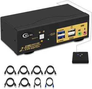 Vszerda CKLau 2-Port DP1.4 Dual Monitor USB 3.0 KVM Switch, 4K@144Hz & 8K@30Hz, with Audio Jack & Complete Cables for 2 PCs 2 Monitors Vszerda CKLau 2-Port DP1.4 Dual Monitor USB 3.0 KVM Switch, 4K@144Hz & 8K@30Hz, with Audio Jack & Complete Cables for 2 PCs 2 Monitors
