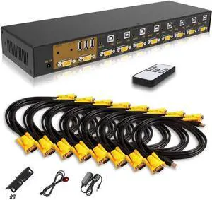 Vszerda 8 Port 8x2 VGA KVM Switch with Remote Control, 8 In 2 Out VGA Switcher Supports Audio & USB2.0, Share Keyboard Mouse for 8 Computers Vszerda 8 Port 8x2 VGA KVM Switch with Remote Control, 8 In 2 Out VGA Switcher Supports Audio & USB2.0, Share Keyboard Mouse for 8 Computers