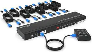 Vszerda 8-Port Rack Mount HDMI KVM Switch, 4K@30Hz, 8-In-1-Out, with KVM Cables, IR Remote, Desktop Control & 4 USB 2.0 Hub Vszerda 8-Port Rack Mount HDMI KVM Switch, 4K@30Hz, 8-In-1-Out, with KVM Cables, IR Remote, Desktop Control & 4 USB 2.0 Hub
