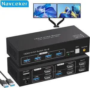Vszerda 2 Port Dual Monitor HDMI 2.1 KVM Switch, 8K@60Hz 4K@120Hz, USB 3.0 for 2 PCs Share 2 Displays Vszerda 2 Port Dual Monitor HDMI 2.1 KVM Switch, 8K@60Hz 4K@120Hz, USB 3.0 for 2 PCs Share 2 Displays
