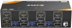 Vszerda 3-In-3-Out Triple Monitor DP+HDMI KVM Switch 8K@60Hz 4K@144Hz, USB 3.0 KVM Switcher for 3 PCs Share Keyboard Mouse, Wired Remote & Power Adapter Included Vszerda 3-In-3-Out Triple Monitor DP+HDMI KVM Switch 8K@60Hz 4K@144Hz, USB 3.0 KVM Switcher for 3 PCs Share Keyboard Mouse, Wired Remote & Power Adapter Included