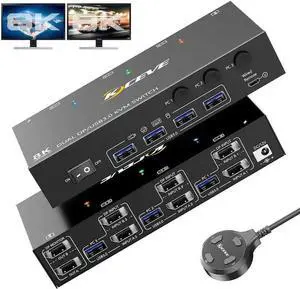 Vszerda 3-Port Dual DP KVM Switch 8K@60Hz, USB3.0, Wired Remote Included Vszerda 3-Port Dual DP KVM Switch 8K@60Hz, USB3.0, Wired Remote Included