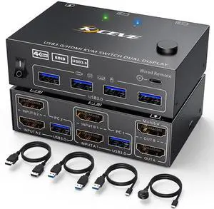 Vszerda 2 Port Dual Monitor HDMI USB 3.0 KVM Switch, 4K@60Hz KVM Switcher for 2 PCs Share 2 Displays, Support Mirror & Extended Display with EDID Emulation Function Vszerda 2 Port Dual Monitor HDMI USB 3.0 KVM Switch, 4K@60Hz KVM Switcher for 2 PCs Share 2 Displays, Support Mirror & Extended Display with EDID Emulation Function