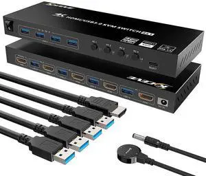 Vszerda 4-Port HDMI USB 3.0 KVM Switch with EDID Emulator, 4K@60Hz, 4 PCs Share Monitor, Keyboard & Mouse Vszerda 4-Port HDMI USB 3.0 KVM Switch with EDID Emulator, 4K@60Hz, 4 PCs Share Monitor, Keyboard & Mouse