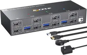 Vszerda 3-Port Dual Monitor DP USB 3.0 KVM Switch 4K@144Hz, 4 USB3.0 Ports, Wired Remote & Power Adapter Included for 3 PCs Sharing 2 Monitors Vszerda 3-Port Dual Monitor DP USB 3.0 KVM Switch 4K@144Hz, 4 USB3.0 Ports, Wired Remote & Power Adapter Included for 3 PCs Sharing 2 Monitors