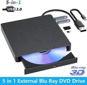 Vszerda 5 in 1 Slim Multifunctional 3D External Blu Ray Burner USB3.0 Type-C Optical Drive with SD TF Card Reader & 2 USB Hubs Compatible with Windows XP/7/8/10/11 Mac OS Laptop Desktop PC Vszerda 5 in 1 Slim Multifunctional 3D External Blu Ray Burner USB3.0 Type-C Optical Drive with SD TF Card Reader & 2 USB Hubs Compatible with Windows XP/7/8/10/11 Mac OS Laptop Desktop PC