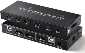 Vszerda 2 Port 2 In 1 Out DP 1.2 KVM Switch 4K@60Hz, USB Sharing for Keyboard & Mouse, Single DisplayPort Monitor Control for 2 PCs Vszerda 2 Port 2 In 1 Out DP 1.2 KVM Switch 4K@60Hz, USB Sharing for Keyboard & Mouse, Single DisplayPort Monitor Control for 2 PCs
