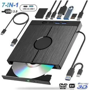 7 in 1 Multifunctional External Blu Ray Burner USB3.0 Type-C Optical Drive with SD TF Card Reader, Supports 100G BDXL Disc Read Write Compatible with Windows XP/7/8/10/11 Mac OS Laptop Desktop PC 7 in 1 Multifunctional External Blu Ray Burner USB3.0 Type-C Optical Drive with SD TF Card Reader, Supports 100G BDXL Disc Read Write Compatible with Windows XP/7/8/10/11 Mac OS Laptop Desktop PC
