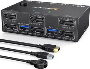 Vszerda 2 Port Dual Monitor DP 1.4 KVM Switch 8K@30Hz 4K@60Hz, 2 PCs Share 2 Screens, 4 USB 3.0 Ports, DP1.2 Backward Compatible, With DP USB Cables & Wired Controller Vszerda 2 Port Dual Monitor DP 1.4 KVM Switch 8K@30Hz 4K@60Hz, 2 PCs Share 2 Screens, 4 USB 3.0 Ports, DP1.2 Backward Compatible, With DP USB Cables & Wired Controller