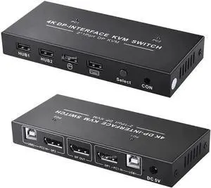 Vszerda 2 Port 2 In 1 Out DP KVM Switch 4K@60Hz, 2 PCs Share One Monitor, Keyboard, Mouse & Printer Vszerda 2 Port 2 In 1 Out DP KVM Switch 4K@60Hz, 2 PCs Share One Monitor, Keyboard, Mouse & Printer