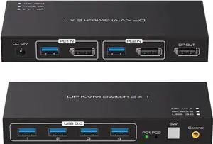 Vszerda 2-Port DP 1.4 KVM Switch 2 In 1 Out, 8K@60Hz, 4 USB3.0 Ports, Wired Controller Included Vszerda 2-Port DP 1.4 KVM Switch 2 In 1 Out, 8K@60Hz, 4 USB3.0 Ports, Wired Controller Included