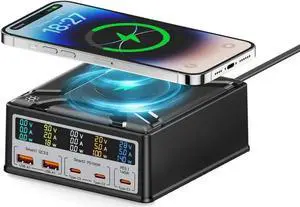 260W Multi-Device USB Charging Station with Built-in Wireless Charging Pad, 5-Port Desktop USB-C Fast Charger Compatible with MacBook Pro/Air, iPad Pro/Air, iPhone 15 Pro Max/14, Galaxy S24 Ultra 260W Multi-Device USB Charging Station with Built-in Wireless Charging Pad, 5-Port Desktop USB-C Fast Charger Compatible with MacBook Pro/Air, iPad Pro/Air, iPhone 15 Pro Max/14, Galaxy S24 Ultra