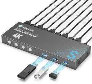 Vszerda 4 Port USB 3.0 HDMI KVM Switch 4K@60Hz EDID Adaptive, 4 PCs Share 1 Monitor Keyboard Mouse Printer HDD, with 1 HDMI & 4 USB Cables Vszerda 4 Port USB 3.0 HDMI KVM Switch 4K@60Hz EDID Adaptive, 4 PCs Share 1 Monitor Keyboard Mouse Printer HDD, with 1 HDMI & 4 USB Cables