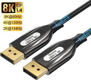 Vszerda 8K DP 1.4 Fiber Optic Cable 100Feet/30m, 8K Displayport 1.4 Cable, Heavy Duty Cord, Oxygen-Free Copper, 32.4Gbps Ultra High Speed, 8K@60Hz, 4K@144Hz, 2K@240Hz, Support HBR3, DSC 1.2, HDR10 Vszerda 8K DP 1.4 Fiber Optic Cable 100Feet/30m, 8K Displayport 1.4 Cable, Heavy Duty Cord, Oxygen-Free Copper, 32.4Gbps Ultra High Speed, 8K@60Hz, 4K@144Hz, 2K@240Hz, Support HBR3, DSC 1.2, HDR10