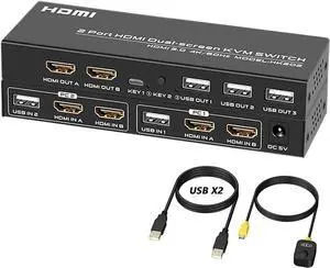 Vszerda 2-Port Dual HDMI KVM Switch 4K@60Hz, 3 USB2.0 Ports, Desktop Controller & USB Cables Included Vszerda 2-Port Dual HDMI KVM Switch 4K@60Hz, 3 USB2.0 Ports, Desktop Controller & USB Cables Included