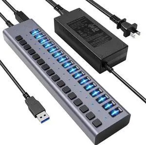 Vszerda 16-Port Powered USB 3.0 Hub with Individual LED Switches, Data & Charging Hub for Mac & PC Vszerda 16-Port Powered USB 3.0 Hub with Individual LED Switches, Data & Charging Hub for Mac & PC