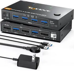 Vszerda 2 Port DP 2.1 KVM Switch 8K@60Hz 4K@144Hz, USB 3.0 DisplayPort KVM Switcher for 2 PCs Share 1 Monitor Keyboard Mouse, Wired Remote & Power Adapter Included Vszerda 2 Port DP 2.1 KVM Switch 8K@60Hz 4K@144Hz, USB 3.0 DisplayPort KVM Switcher for 2 PCs Share 1 Monitor Keyboard Mouse, Wired Remote & Power Adapter Included