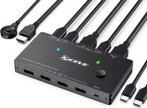 Vszerda 2 Port USB-C & HDMI KVM Switch 4K@60Hz, 100W PD, Thunderbolt 3 Compatible, 4 USB Ports for 2 PCs Share 1 Monitor, Wired Remote & 3 Cables Included Vszerda 2 Port USB-C & HDMI KVM Switch 4K@60Hz, 100W PD, Thunderbolt 3 Compatible, 4 USB Ports for 2 PCs Share 1 Monitor, Wired Remote & 3 Cables Included
