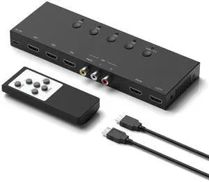3 HDMI 2.0 + 1 RCA Input to 2 HDMI Output Converter Switch Splitter, Simultaneous Dual Display, Aspect Ratio 4:3/16:9 Adjustable, Compatible with N64, NGC, Wii, Xbox, PS2/3/4/5, Switch, Apple TV, Fire 3 HDMI 2.0 + 1 RCA Input to 2 HDMI Output Converter Switch Splitter, Simultaneous Dual Display, Aspect Ratio 4:3/16:9 Adjustable, Compatible with N64, NGC, Wii, Xbox, PS2/3/4/5, Switch, Apple TV, Fire