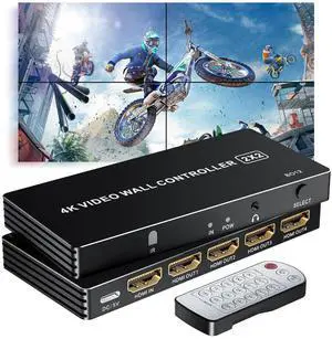 Vszerda 2x2 4K HDMI Video Wall Controller, 8 Splicing Modes 180° Rotation Audio Extractor IR Remote for 4 TV Screens Combination Display Vszerda 2x2 4K HDMI Video Wall Controller, 8 Splicing Modes 180° Rotation Audio Extractor IR Remote for 4 TV Screens Combination Display