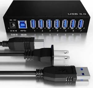 Vszerda 7-Port Aluminum Powered USB 3.0 Hub, 36W 12V3A Adapter for HDD Laptop Game Console Vszerda 7-Port Aluminum Powered USB 3.0 Hub, 36W 12V3A Adapter for HDD Laptop Game Console