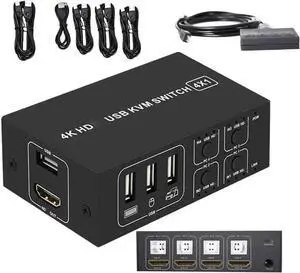 Vszerda 4 Port 4-In-1-Out HDMI KVM Switch, 4K@30Hz 1080P@60Hz USB KVM Switcher for 4 PCs Laptops, Share Monitor Keyboard Mouse, Support Win7 Win10 Mac Vszerda 4 Port 4-In-1-Out HDMI KVM Switch, 4K@30Hz 1080P@60Hz USB KVM Switcher for 4 PCs Laptops, Share Monitor Keyboard Mouse, Support Win7 Win10 Mac
