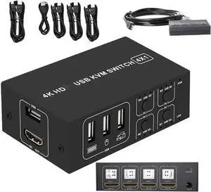 Vszerda 4 Port 4 In 1 Out HDMI KVM Switch 4K@30Hz 1080P@60Hz, USB KVM Switcher for 4 PCs Share Monitor Keyboard Mouse, Compatible with Windows Mac Laptops Vszerda 4 Port 4 In 1 Out HDMI KVM Switch 4K@30Hz 1080P@60Hz, USB KVM Switcher for 4 PCs Share Monitor Keyboard Mouse, Compatible with Windows Mac Laptops