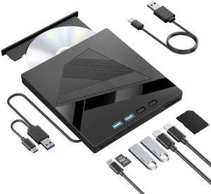 Vszerda 7-in-1 USB 3.0 Type-C External CD DVD RW Burner Optical Drive with SD TF Card Reader Compatible with Laptop Desktop Windows XP/7/8/10 Linux MacOS Vszerda 7-in-1 USB 3.0 Type-C External CD DVD RW Burner Optical Drive with SD TF Card Reader Compatible with Laptop Desktop Windows XP/7/8/10 Linux MacOS