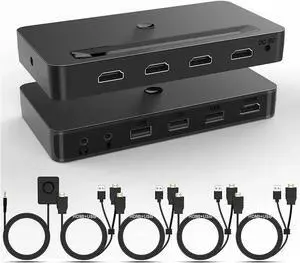 Vszerda 4-Port 4x1 HDMI KVM Switch 4K@60Hz, Built-in Audio Mic & 3 USB Hub, Wired Remote, 4 Combo Cables + USB Power Cable Included Vszerda 4-Port 4x1 HDMI KVM Switch 4K@60Hz, Built-in Audio Mic & 3 USB Hub, Wired Remote, 4 Combo Cables + USB Power Cable Included