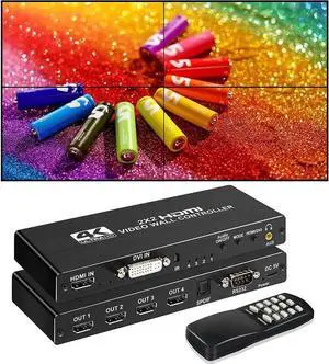 4K 2x2 HDMI Video Wall Controller, HDMI & DVI Dual Input to 4 HDMI Output Splicing Processor with SPDIF Audio & RS232 Control, 1080p@60Hz, 180° Image Rotation, 8 Multi-Screen Modes (2x2/1x2/1x3/1x4/2x 4K 2x2 HDMI Video Wall Controller, HDMI & DVI Dual Input to 4 HDMI Output Splicing Processor with SPDIF Audio & RS232 Control, 1080p@60Hz, 180° Image Rotation, 8 Multi-Screen Modes (2x2/1x2/1x3/1x4/2x