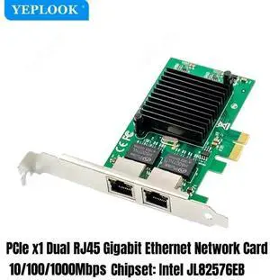 Vszerda PCIe x1 Dual Port Gigabit Ethernet NIC, JL82576EB Chip 10/100/1000Mbps Dual RJ45 LAN Card for Server Desktop PC Vszerda PCIe x1 Dual Port Gigabit Ethernet NIC, JL82576EB Chip 10/100/1000Mbps Dual RJ45 LAN Card for Server Desktop PC
