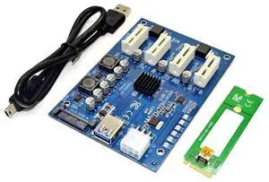 Vszerda M.2 M Key to 4 PCIe X16 Mining Multiplier HUB, 1 to 4 Port PCI Express Switch Riser Card with 6Pin SATA & USB Power Interface, Multi-GPU Expansion Adapter for BTC ETH Ethereum Mining Rig Vszerda M.2 M Key to 4 PCIe X16 Mining Multiplier HUB, 1 to 4 Port PCI Express Switch Riser Card with 6Pin SATA & USB Power Interface, Multi-GPU Expansion Adapter for BTC ETH Ethereum Mining Rig