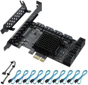 Vszerda 10 Port PCIe X1 SATA 3.0 Expansion Card, 6Gbps ASM1166 SATA Controller Card Non-RAID, Comes with Low Profile Bracket & 10 SATA Cables, Support 10 SATA HDD/SSD Vszerda 10 Port PCIe X1 SATA 3.0 Expansion Card, 6Gbps ASM1166 SATA Controller Card Non-RAID, Comes with Low Profile Bracket & 10 SATA Cables, Support 10 SATA HDD/SSD
