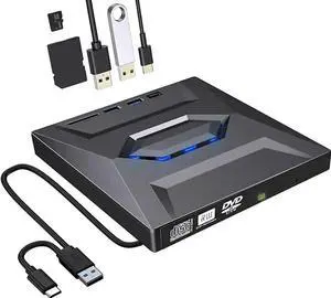 Vszerda USB 3.0 & USB-C Slim External CD DVD Rewriter Burner with 2 USB Ports SD TF Card Reader, Low Noise High Speed Portable Optical Super Drive Compatible with Laptop Desktop PC Vszerda USB 3.0 & USB-C Slim External CD DVD Rewriter Burner with 2 USB Ports SD TF Card Reader, Low Noise High Speed Portable Optical Super Drive Compatible with Laptop Desktop PC