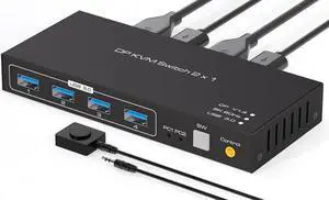 Vszerda 2 Port DisplayPort 1.4 USB 3.0 KVM Switch, 8K@60Hz 4K@120Hz 4K@144Hz KVM Switcher with 4 5Gbps USB Ports, FreeSync G-SYNC HDR, Wired Remote Included Vszerda 2 Port DisplayPort 1.4 USB 3.0 KVM Switch, 8K@60Hz 4K@120Hz 4K@144Hz KVM Switcher with 4 5Gbps USB Ports, FreeSync G-SYNC HDR, Wired Remote Included