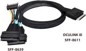 Vszerda OCuLink PCIe 4.0 Breakout Cable, SFF-8611 8x 8-Lane to Dual SFF-8639 U.2 NVMe SSD Retimer Cable, 100CM Server Storage Interconnect Cord Vszerda OCuLink PCIe 4.0 Breakout Cable, SFF-8611 8x 8-Lane to Dual SFF-8639 U.2 NVMe SSD Retimer Cable, 100CM Server Storage Interconnect Cord
