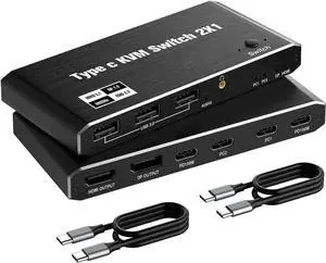 Vszerda 2 Port USB-C KVM Switch 8K@60Hz 4K@120Hz, Dual Output HDMI+DP Type-C KVM Switcher for 2 PCs Share Single Monitor, 100W PD Charging, 3 USB 2.0 Ports, 2 USB-C Cables Included Vszerda 2 Port USB-C KVM Switch 8K@60Hz 4K@120Hz, Dual Output HDMI+DP Type-C KVM Switcher for 2 PCs Share Single Monitor, 100W PD Charging, 3 USB 2.0 Ports, 2 USB-C Cables Included