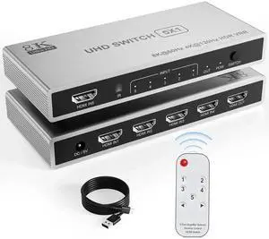 Vszerda 5 In 1 Out HDMI 2.1 Switch Box with IR Remote, 8K@60Hz 4K@120Hz 5-Port HDMI Port Expander Selector Support HDR CEC 3D HDCP2.3 for Game Consoles TV Streaming Stick Vszerda 5 In 1 Out HDMI 2.1 Switch Box with IR Remote, 8K@60Hz 4K@120Hz 5-Port HDMI Port Expander Selector Support HDR CEC 3D HDCP2.3 for Game Consoles TV Streaming Stick