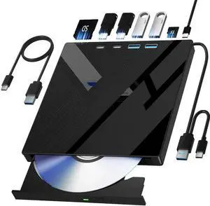 Vszerda 7 in 1 USB 3.0 Type-C Portable External CD DVD RW Burner Optical Drive with SD TF Card Reader for Laptop Desktop Windows Linux Vszerda 7 in 1 USB 3.0 Type-C Portable External CD DVD RW Burner Optical Drive with SD TF Card Reader for Laptop Desktop Windows Linux
