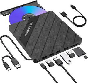 Vszerda 8 in 1 USB 3.0 Portable External CD DVD RW Burner Optical Drive with 4 USB Ports SD TF Card Reader Type-C Port Compatible with Laptop PC Mac Windows Linux OS Vszerda 8 in 1 USB 3.0 Portable External CD DVD RW Burner Optical Drive with 4 USB Ports SD TF Card Reader Type-C Port Compatible with Laptop PC Mac Windows Linux OS