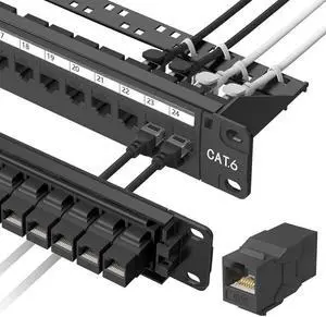 Vszerda 1U 19 Inch Cat6 24-Port Patch Panel, Rack/Wall Mount, Pre-Installed 24 Keystone Jacks + 1 Spare Port, Support 10Gbps Ethernet with Cable Management Bar Vszerda 1U 19 Inch Cat6 24-Port Patch Panel, Rack/Wall Mount, Pre-Installed 24 Keystone Jacks + 1 Spare Port, Support 10Gbps Ethernet with Cable Management Bar