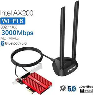 Vszerda AX200NGW PCIe x1 WiFi 6 Network Card, 3000Mbps Dual Band 2.4G/5G 802.11ax/ac Wireless Adapter with Bluetooth 5.0 for Windows 10 Desktop PC Vszerda AX200NGW PCIe x1 WiFi 6 Network Card, 3000Mbps Dual Band 2.4G/5G 802.11ax/ac Wireless Adapter with Bluetooth 5.0 for Windows 10 Desktop PC