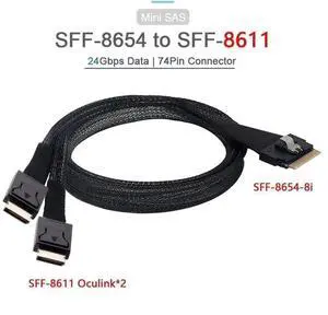 Vszerda PCIe 4.0 SFF-8654 8i 74Pin to Dual Oculink SFF-8611 Slimline SAS Cable, Ultraport Slim PCI-E Storage Cord, 100cm/3.3FT for Server Workstation NVMe Array Vszerda PCIe 4.0 SFF-8654 8i 74Pin to Dual Oculink SFF-8611 Slimline SAS Cable, Ultraport Slim PCI-E Storage Cord, 100cm/3.3FT for Server Workstation NVMe Array
