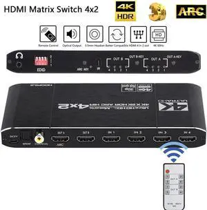 Vszerda 4X2 HDMI 2.0 Matrix Switch 4K@60Hz HDR HDCP2.2 with EDID & Audio Extractor, SPDIF Coax + 3.5mm Stereo ARC HIFI Video Splitter Vszerda 4X2 HDMI 2.0 Matrix Switch 4K@60Hz HDR HDCP2.2 with EDID & Audio Extractor, SPDIF Coax + 3.5mm Stereo ARC HIFI Video Splitter
