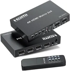 Vszerda 2x4 HDMI 2.0 Matrix Switch 4K@60Hz with IR Remote, 2 In 4 Out 18Gbps Video Splitter Support Optical SPDIF + 3.5mm Audio Extractor, HDR HDCP2.2 for NS, PS5, Fire Stick, 4K TV Monitor Vszerda 2x4 HDMI 2.0 Matrix Switch 4K@60Hz with IR Remote, 2 In 4 Out 18Gbps Video Splitter Support Optical SPDIF + 3.5mm Audio Extractor, HDR HDCP2.2 for NS, PS5, Fire Stick, 4K TV Monitor