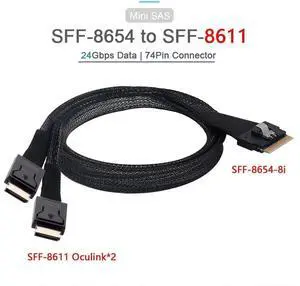 Vszerda PCIe 4.0 Ultraport Slimline SAS Splitter Cable, SFF-8654 8i 74Pin to Dual OCuLink SFF-8611 4i Storage Cable, 100CM Internal Server NVMe SSD Interconnect Cord Vszerda PCIe 4.0 Ultraport Slimline SAS Splitter Cable, SFF-8654 8i 74Pin to Dual OCuLink SFF-8611 4i Storage Cable, 100CM Internal Server NVMe SSD Interconnect Cord